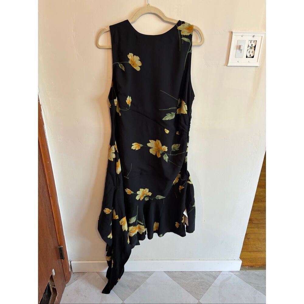 ASOS DESIGN Floral Asymmetric Hem Midi Dress Size 14 Black Yellow NWT